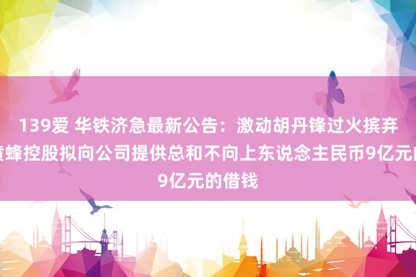 139爱 华铁济急最新公告：激动胡丹锋过火摈弃的大黄蜂控股拟向公司提供总和不向上东说念主民币9亿元的借钱