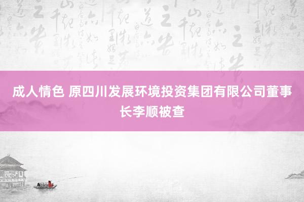 成人情色 原四川发展环境投资集团有限公司董事长李顺被查